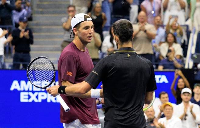 August 31, 2025, Flushing Meadows, New York, USA: Novak Djokovic shakes hands with Jan-Lennard Struff after winning his match on Day 8 of the 2025 US Open at USTA Billie Jean King National Tennis Center on Sunday August 31, 2025 in the Flushing neighborhood of the Queens borough of New York City. JAVIER ROJAS PI Flushing Meadows USA - ZUMAp124 20250831_zaa_p124_175 Copyright: xJavierxRojasx