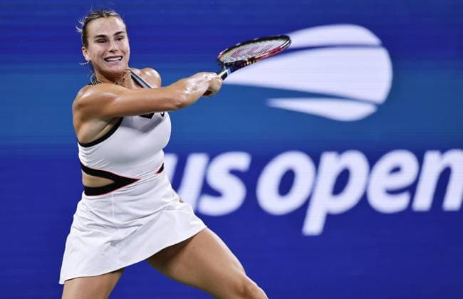 Tennis: U.S. Open Belarusian Aryna Sabalenka plays against Cristina Bucsa of Spain in the women s singles fourth round at the U.S. Open tennis championships in New York on Aug. 31, 2025.  A14AA0004808570P