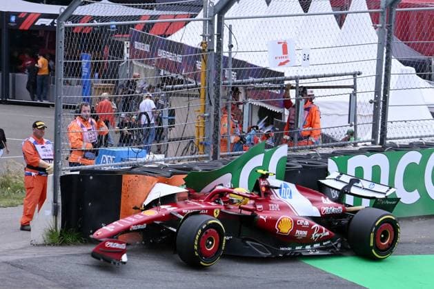 31 08 2025, xrarjax, Motorsport FIA Formula 1, 2025 Dutch Grand Prix v l Lewis Hamilton Ferrari starting number 44 crashes his car into the barriers Crash Zandvoort MANDATORY CREDIT: Beto Issa ALL RIGHTS RESERVED: www.betoissaphotos.com