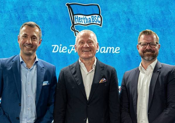 Football, Men, Season 2025 26, 2 Bundesliga, Hertha BSC, Press conference to introduce the new Managing Director, in the picture Managing Director Ralf Huschen Hertha BSC , Managing Director Dr Peter Görlich Hertha BSC , President Fabian Drescher Hertha BSC , 01 09 2025, Copyright: xSebastianxRäppold MatthiasxKochx