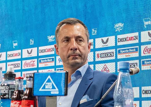 Football, Men, Season 2025 26, 2 Bundesliga, Hertha BSC, Press conference for the presentation of the new managing director, in the picture managing director Ralf Huschen Hertha BSC , 01 09 2025, Copyright: xSebastianxRäppold MatthiasxKochx
