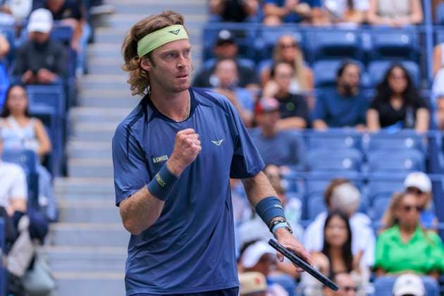 September 1, 2025, Flushing Meadows, New York, USA: Andrey Rublev reacts after winning a game during a match against Felix Auger-Aliassime on Day 9 of the 2025 US Open at USTA Billie Jean King National Tennis Center on Monday September 1, 2025 in the Flushing neighborhood of the Queens borough of New York City. JAVIER ROJAS PI Flushing Meadows USA - ZUMAp124 20250901_zaa_p124_013 Copyright: xJavierxRojasx