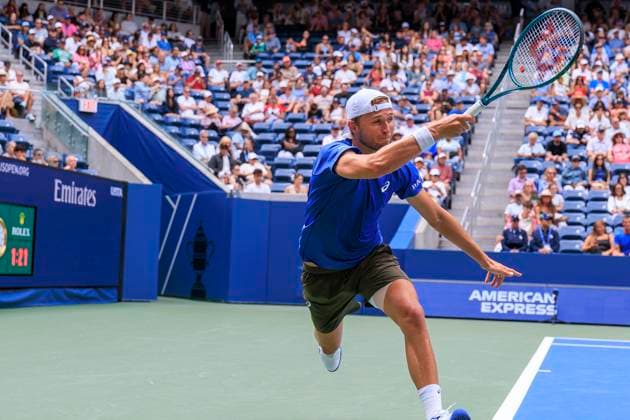 September 1, 2025, Flushing Meadows, New York, USA: Leandro Riedi follows up on a running forehand during a match against Alex de Minaur on Day 9 of the 2025 US Open at USTA Billie Jean King National Tennis Center on Monday September 1, 2025 in the Flushing neighborhood of the Queens borough of New York City. JAVIER ROJAS PI Flushing Meadows USA - ZUMAp124 20250901_zaa_p124_032 Copyright: xJavierxRojasx