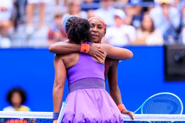 September 1, 2025, Flushing Meadows, New York, USA: Naomi Osaka hugs Coco Gauff after winning her match on Day 9 of the 2025 US Open at USTA Billie Jean King National Tennis Center on Monday September 1, 2025 in the Flushing neighborhood of the Queens borough of New York City. JAVIER ROJAS PI Flushing Meadows USA - ZUMAp124 20250901_zaa_p124_056 Copyright: xJavierxRojasx
