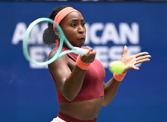 Coco Gauff of USA during the match with Naomi Osaka of JAP, Naomi Osaka wins the match in straight sets 6-3 6-2 in the fourth round on Arthur Ashe Stadium on day 9 at the 2025 US Open Tennis Championship at the USTA Billie Jean King National Tennis Center in New York City on Monday, September 01, 2025.  NYP20250901314 LARRYxMARANO
