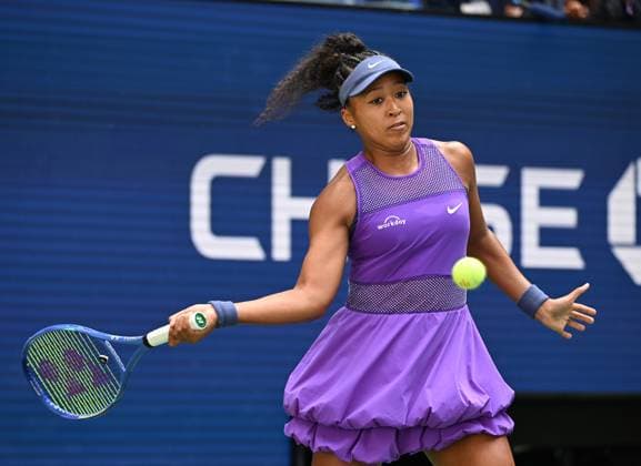 Naomi Osaka of JAP during the match with Coco Gauff of USA in straight sets 6-3 6-2 in the fourth round on Arthur Ashe Stadium on day 9 at the 2025 US Open Tennis Championship at the USTA Billie Jean King National Tennis Center in New York City on Monday, September 01, 2025.  NYP20250901313 LARRYxMARANO