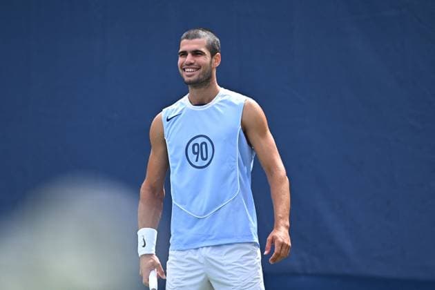 US Open - Fourth Round Carlos Alcaraz (ESP) during practice at the 2025 US Open at Billie Jean National Tennis Center in New York City, NY, USA, on September 1, 2025. Photo by Corinne Dubreuil ABACAPRESS.COM New York City United States  Copyright: xDubreuilxCorinne ABACAx