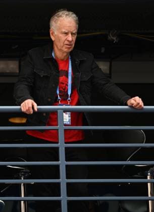 FLUSHING NY- SEPTEMBER 01: John McEnroe is seen watching Coco Gauff Vs Naomi Osaka On Arthur Ashe Stadium at the USTA Billie Jean King National Tennis Center on September 1, 2025 in Flushing Queens. Copyright: xmpi04x