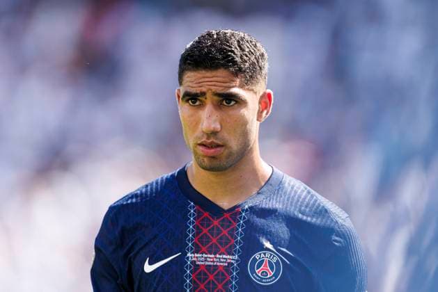Paris Saint-Germain v Real Madrid: Semi Final - FIFA Club World Cup 2025 New Jersey - July 9: Achraf Hakimi of PSG during the FIFA Club World Cup 2025 semi-final match between Paris Saint-Germain and Real Madrid at MetLife Stadium New Jersey MetLife Stadium New Jersey United States Copyright: xLatinxSportxImagesx