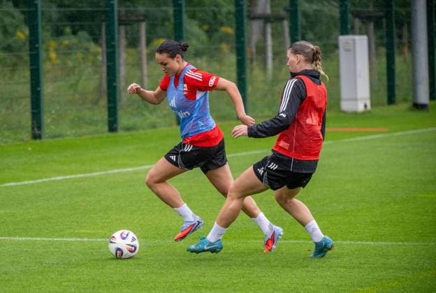 Soccer, Women, Season 2025 2026, Google Pixel Women Bundesliga, 1 FC Union Berlin, Training, v l Alma Aagaard 1 Women 1 FC Union , Sophie Weidauer 1 Women 1 FC Union , 02 09 2025, Copyright: xMatthiasxKochx