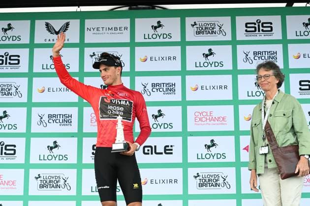2025 Lloyds Tour of Britain Picture by Simon Wilkinson SWpix.com - 02 06 2025 - Cycling - 2025 Lloyds Tour of Britain - Stage 1: Woodbridge to Southwold - Podium - Olav Kooij (Team Visma Lease a Bike) Leader Points Classification Copyright: x xSWpix.comx(t axPhotographyxHubxLtd)xSimonxWilkinson SWpix.comx SWP-3069-2165