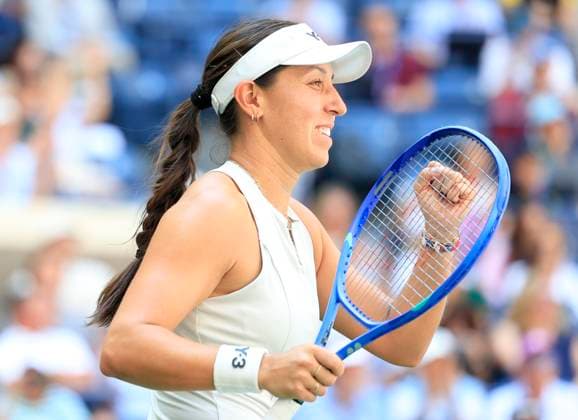 Jessica Pegula celebrates after defeating Barbora.Krejcikova of Czechia in straight sets in their quarterfinal match in Arthur Ashe Stadium on day 8 at the 2025 US Open Tennis Championship at the USTA Billie Jean King National Tennis Center in New York City on Tuesday, September 2, 2025.  NYP20250902103 JOHNxANGELILLO
