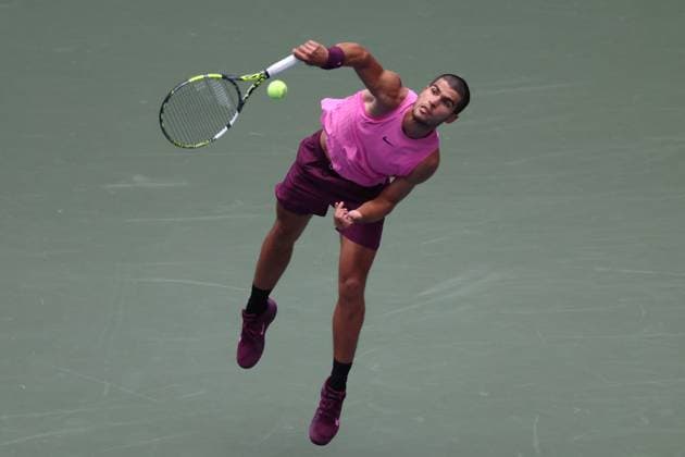 September 2, 2025, New York City, New York, United States: CARLOS ALCARAZ of Spain during the match against J. Lehecka of Czech Republic in the quarterfinals of US Open 2025 at the USTA Billie Jean King National Tennis Center. Queens, New York City. Alcaraz won 6:4,6:2, 6:4. New York City USA - ZUMAc278 20250902_zsp_c278_007 Copyright: xMarcinxCholewinskix