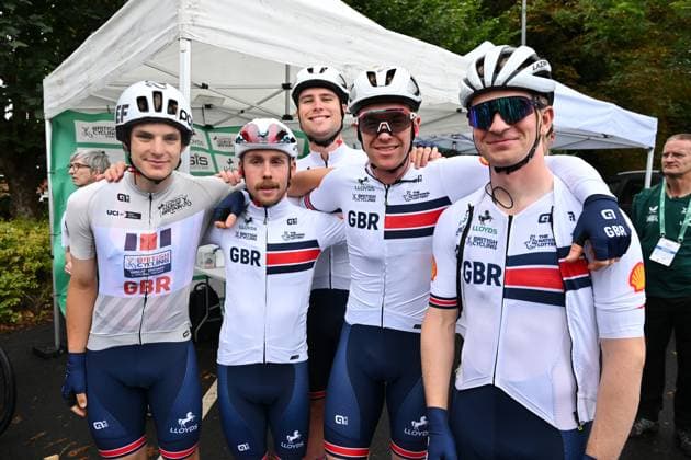 2025 Lloyds Tour of Britain Picture by Bruce Rollinson SWpix.com - 03 06 2025 - Cycling - 2025 Lloyds Tour of Britain - Stage 2: Stowmarket to Stowmarket - Team Presentation - Ben Wiggins, Huw Buck Jones, Matthew Bostock, Joshua Golliker, Josh Charlton (Great Britain) Copyright: x xSWpix.comx(t axPhotographyxHubxLtd)xBrucexRollinson SWpix.comx SWP-3069-2206