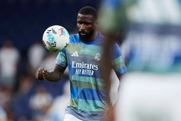 Antonio Rudiger Real Madrid CF warms up before during the LaLiga EA Sports match between Real Madrid and RCD Mallorca at Santiago BernabÃ u on August 30, 2025 in Madrid, Spain Photo by Manu Reino DeFodi Images