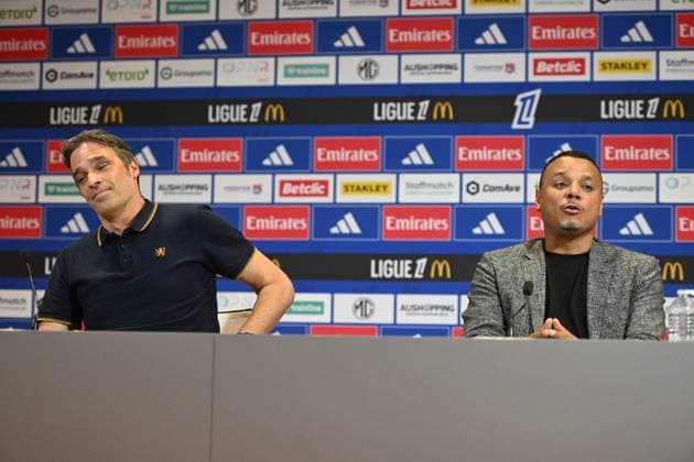 Football : press conference, PK, Pressekonferenz Olympique Lyonnais 03 09 202 Mathieu Louis-Jean, Director of Recruitment and Michael Gerlinger, general manager of Olympique Lyonnais, during the press conference at the Groupama Stadium in Decines-Charpieu, September 3, 2025  Copyright: xALLILI_MOURADx