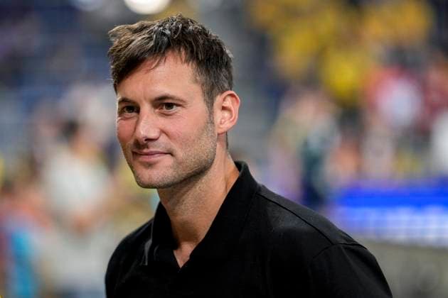 Uwe Gensheimer Sports Director, RNL , single picture, single photo, action, action, portrait, portrait, joy, happy, friendly, cheerful, happy, beaming, optimistic, 03 09 2025, Mannheim Germany , Handball, Bundesliga, Rhein Neckar Löwen TSV GWD Minden xozx