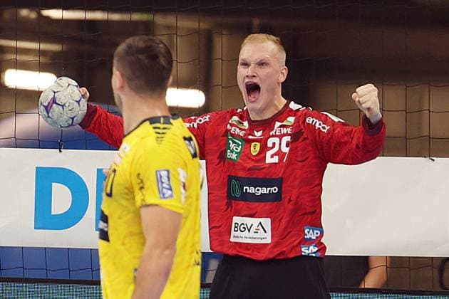 03 09 2025, xrekx, Handball Daikin HBL, Rhein Neckar Loewen GWD Minden v l David Späth Spaeth Rhein Necker Loewen Jubel DFL DFB REGULATIONS PROHIBIT ANY USE OF PHOTOGRAPHS as IMAGE SEQUENCES and or QUASI VIDEO Mannheim