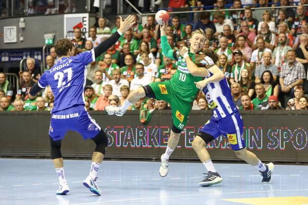 03 09 2025, xgox, Handball Daikin HBL SC Magdeburg ThSV Eisenach emspor, v l Gisli Thorgeir Kristjansson Magdeburg, 10 throws goal, goal scorer, scores goal, scores the goal Magdeburg