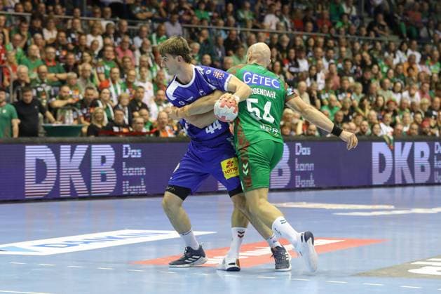 03 09 2025, xtgx, SC Magdeburg ThSV Eisenach v l Stephan Seitz Eisenach, 44 , Oscar Bergendahl Magdeburg, 54 duel, duel, fight, tackle Magdeburg