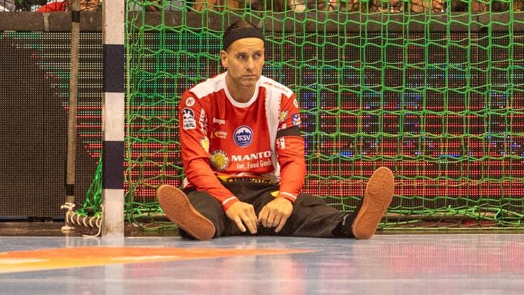3 9 2025, Handball, Men, HBL, 1 VBL, 1 Handball Bundesliga, Season 2025 26, 2 Matchday, SC Magdeburg ThSV Eisenach, Silvio Heinevetter ThSV Eisenach sits disappointed on the floor Magdeburg GETEC Arena Sachsen Anhalt Germany
