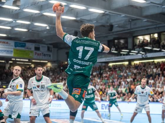 Tim Gossner Frisch Auf Goeppingen, 17 from outside, Frisch Auf Goeppingen vs Fuechse Berlin, Handball, 1 Bundesliga, Men, Season 2025 2026, 03 09 2025, Frisch Auf Goeppingen vs Fuechse Berlin, Handball, 1 Bundesliga, Men, Season 2025 2026, 03 09 2025 Goeppingen Copyright: xEibner-Pressefoto MichaelxSchmidx EP_MST