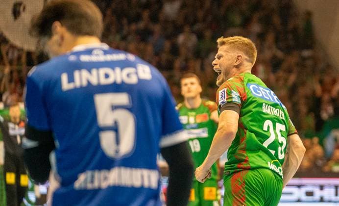 3 9 2025, Handball, Men, HBL, 1 VBL, 1 Handball Bundesliga, Season 2025 26, 2 Matchday, SC Magdeburg ThSV Eisenach, Sebastian Barthold SC Magdeburg, re jubelt Magdeburg GETEC Arena Sachsen Anhalt Germany