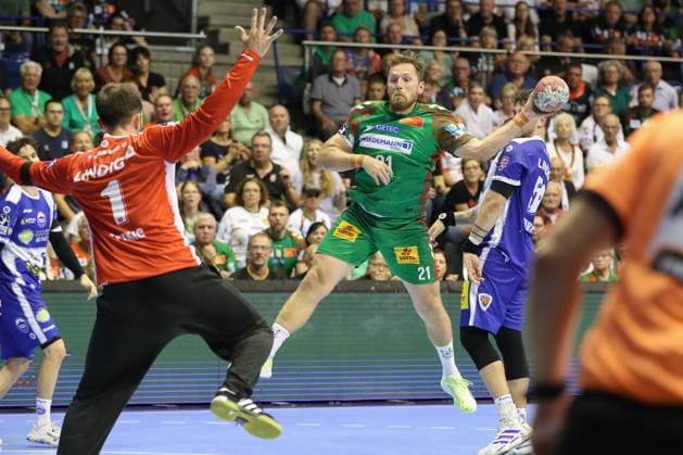 03 09 2025, xtgx, SC Magdeburg ThSV Eisenach v l Albin Lagergren Magdeburg, 21 throws goal, Torschuetze, scores goal, Treffer, scores the goal Magdeburg