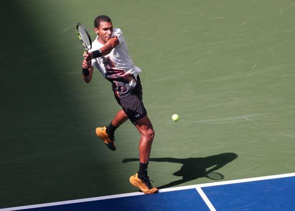 Felix Auger Aliassime CAN ,from above, US Open Championships 2023, USTA Billie Jean King National Tennis Center, Flushing Meadows, New York, USA Copyright: xJuergenxHasenkopfx