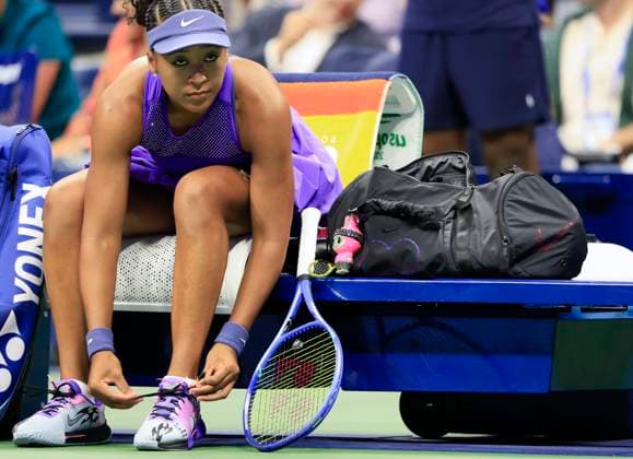 Naomi Osaka of Japan has a labubu decorating her tennis bag when she plays Karolina Muchova of Czechia in their quarterfinal match in Arthur Ashe Stadium on day 11 at the 2025 US Open Tennis Championship at the USTA Billie Jean King National Tennis Center in New York City on Wednesday, September 3, 2025.  NYP20250903130 JOHNxANGELILLO