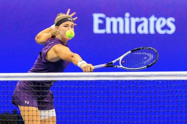 September 3, 2025, Flushing Meadows, New York, USA: Karolina Muchova hits a backhand return during a match against Naomi Osaka on Day 11 of the 2025 US Open at USTA Billie Jean King National Tennis Center on Wednesday September 3, 2025 in the Flushing neighborhood of the Queens borough of New York City. JAVIER ROJAS PI Flushing Meadows USA - ZUMAp124 20250903_zaa_p124_115 Copyright: xJavierxRojasx