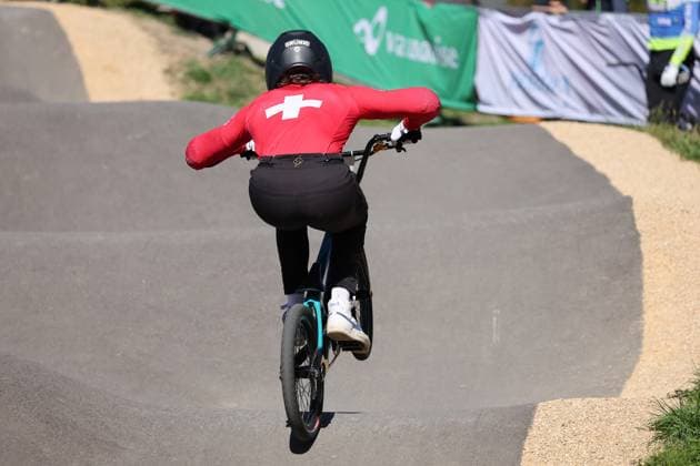 03 09 2025, Monthey, Monthey, 2025 UCI Mountain Bike World Championships, Sirio Grünig SUI during free training of the Pump Track Monthey Monthey Valais Switzerland Copyright: xJustPictures.ch FrancescoxMinghettix jp-en-FrMi-MNG_6421