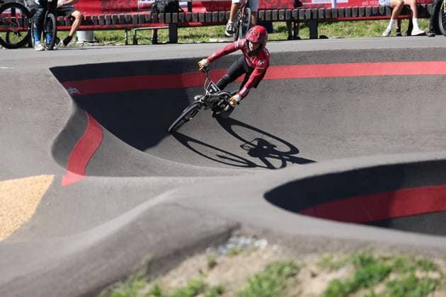 03 09 2025, Monthey, Monthey, 2025 UCI Mountain Bike World Championships, Jesse Elzenga NED during free training of the Pump Track Monthey Monthey Valais Switzerland Copyright: xJustPictures.ch FrancescoxMinghettix jp-en-FrMi-MNG_6501