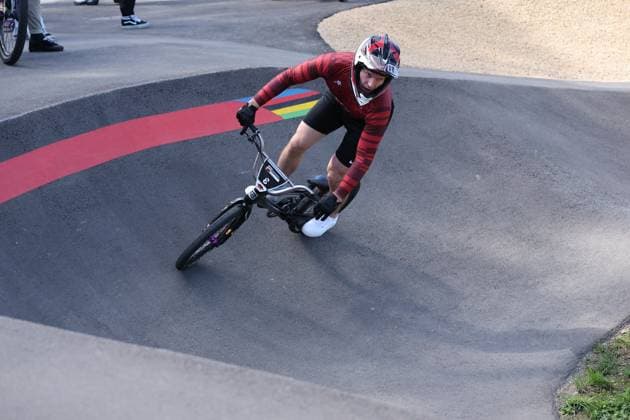 03 09 2025, Monthey, Monthey, 2025 UCI Mountain Bike World Championships, Kristaps Veksa LAT during free training of the Pump Track Monthey Monthey Valais Switzerland Copyright: xJustPictures.ch FrancescoxMinghettix jp-en-FrMi-MNG_6743