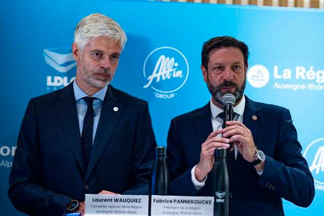 TENNIS : Annonce Grand Prix AT250 Lyon Auvergne Rhone Alpes - Decines - 04 09 2025 Laurent Wauquiez et Fabrice Pannekoucke lors de l™annonce du grand prix de tennis ATP, Tennis Herren 250 Auvergne RhÃ ne Alpes du 18 au 25 octobre 2026 Ã la LDLC Arena, Ã DÃ cines le 04 09.2025. Photo Sandrine Thesillat PsNews Decines  Copyright: xSandrinexThesillatx
