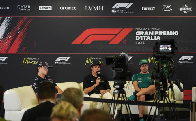 FORMULA 1 PIRELLI GRAN PREMIO D™ITALIA 2025 04 09 2025, Autodromo Nazionale Monza, Monza, FORMULA 1 PIRELLI GRAN PREMIO D™ITALIA 2025 , pictured Franco Colapinto ARG , BWT Alpine F1 Team, Andrea Kimi Antonelli ITA , Mercedes AMG Petronas Formula One Team, Fernando Alonso ESP , Aston Martin Aramco Cognizant Formula One Team nordphotoxGmbHx xBratic nph00250