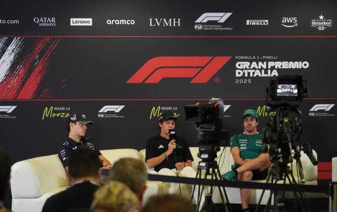FORMULA 1 PIRELLI GRAN PREMIO D™ITALIA 2025 04 09 2025, Autodromo Nazionale Monza, Monza, FORMULA 1 PIRELLI GRAN PREMIO D™ITALIA 2025 , pictured Franco Colapinto ARG , BWT Alpine F1 Team, Andrea Kimi Antonelli ITA , Mercedes AMG Petronas Formula One Team, Fernando Alonso ESP , Aston Martin Aramco Cognizant Formula One Team nordphotoxGmbHx xBratic nph00250