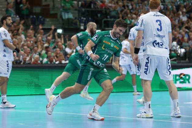 04 09 2025, xtgx, Handball, Daikin HBL, SC DHfK Leipzig TBV Lemgo Lippe v l Lukas Binder Leipzig, 11 Jubel, Torjubel, jubelt ueber das Tor, celebrate the goal, celebration Leipzig
