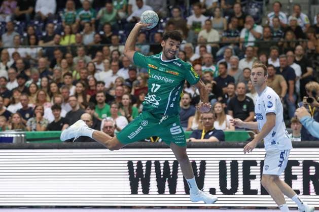 04 09 2025, xtgx, Handball, Daikin HBL, SC DHfK Leipzig TBV Lemgo Lippe v l Ahmed Moustafa Khairi Nasralla Leipzig, 17 throws goal, goal scorer, scores goal, scores the goal Leipzig