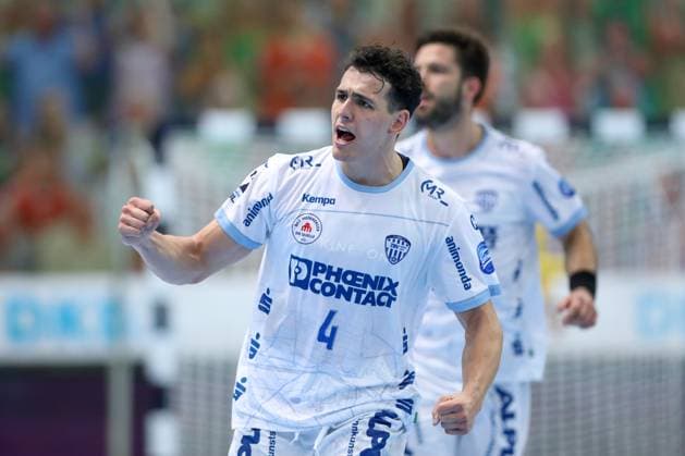04 09 2025, xtgx, Handball, Daikin HBL, SC DHfK Leipzig TBV Lemgo Lippe v l Samuel Zehnder Lemgo, 4 Jubel, Torjubel, jubelt ueber das Tor, celebrate the goal, celebration Leipzig