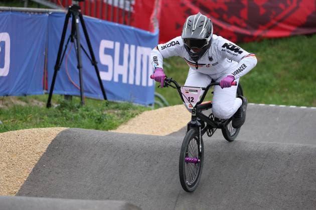 04 09 2025, Monthey, Monthey, 2025 UCI Mountain Bike World Championships, Anika Psyk GER during her seeding run at the Pump Track competition Monthey Monthey Valais Switzerland Copyright: xJustPictures.ch FrancescoxMinghettix jp-en-FrMi-MNG_0292