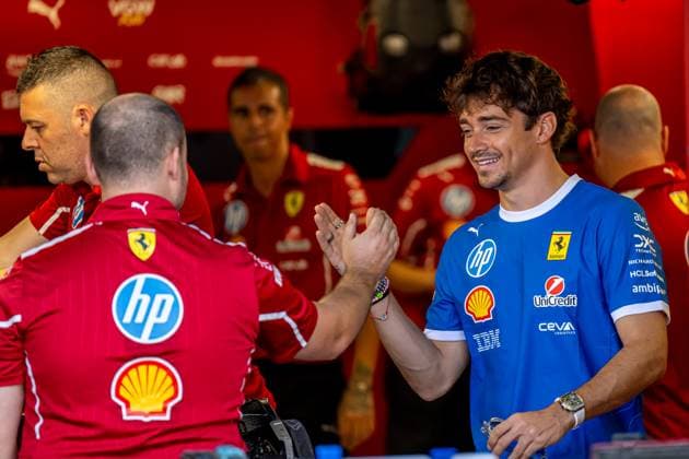 MONZA, ITALY: Charles Leclerc, racing for the Ferrari team during the 2025 Formula 1 Italian Grand Prix at the Monza Circuit in Monza, Italy
