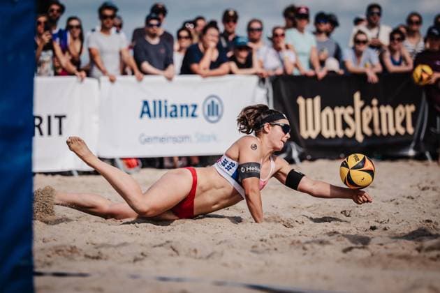 Beach Volleyball Women German Championships 2025 Timmendorfer Strand 04 09 2025 Anna Lena Grüne jumps to the ball Timmendorfer Strand Ahmann Hager Arena Schleswig Holstein Germany