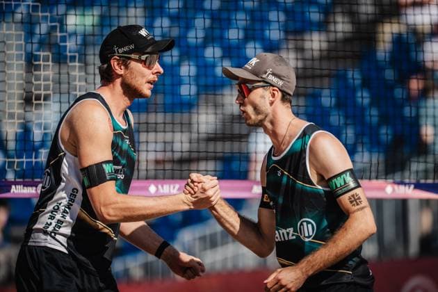 Beach Volleyball Womens German Championships 2025 Timmendorfer Strand 04 09 2025 f l Nils Ehlers and Clemens Wickler Timmendorfer Strand Ahmann Hager Arena Schleswig Holstein Germany