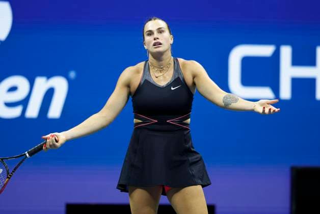 Aryna Sabalenka of Belarus reacts after losing a point against Jessica Pegula in a Women s semifinal match at the 2025 US Open Tennis Championship at the USTA Billie Jean King National Tennis Center in New York City on Thursday, September 4, 2025.  NYP20250904812 JOHNxANGELILLO