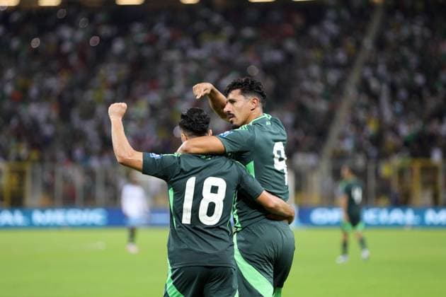 Algeria v Botswana - 2026 FIFA World Cup, WM, Weltmeisterschaft, Fussball Qualifier Algerian player Baghdad Bounedjah (R) celebrates his goal during the 2026 FIFA World Cup qualifying match between Algeria and Botswana at Hocine Ait Ahmed Stadium in Tizi Ouzou, Algeria, on September 4, 2025 TIZI ouzou Algeria  Copyright: xAPPx originalFilename:app-notitle250904_npdvL.jpg