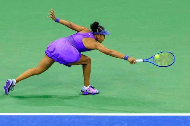 September 4, 2025, Flushing Meadows, New York, USA: Naomi Osaka stretches for a backhand during her semifinals match against Amanda Anisimova on Day 12 of the 2025 US Open at USTA Billie Jean King National Tennis Center on Thursday September 4, 2025 in the Flushing neighborhood of the Queens borough of New York City. JAVIER ROJAS PI Flushing Meadows USA - ZUMAp124 20250904_zaa_p124_023 Copyright: xJavierxRojasx