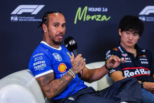 Lewis Hamilton of United Kingdom and Scuderia Ferrari HP SF-25 (44) seen in the Drivers press conference, PK, Pressekonferenz during F1 Grand Prix of Italy 2025 - Media Day at Autodromo Nazionale Monza  Copyright: xFabrizioxCarabelli IPAxSportx xipa-agency.netx xx IPA_64168670 IPA_Agency_IPA64168670