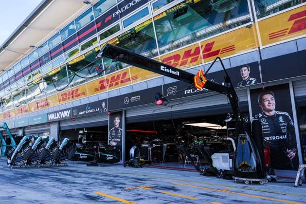 MOTORI - Formula 1 - Pirelli Gran Premio d Italia 2025 - Drivers press conference, PK, Pressekonferenz Mercedes AMG Petronas Formula One Team W16 box seen during F1 Grand Prix of Italy 2025 - Media Day at Autodromo Nazionale Monza Monza Italy  Copyright: xIPAxSport ABACAx