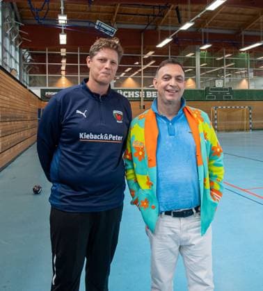 Handball, Men, Season 2025 2026, DAIKIN Handball Bundesliga, Füchse Berlin, Presentation of the new head coach, from l Coach Nicolej Krickau Füchse Berlin , Managing Director Bob Hanning Füchse Berlin , 05 09 2025, Copyright: xSebastianxRäppold MatthiasxKochx